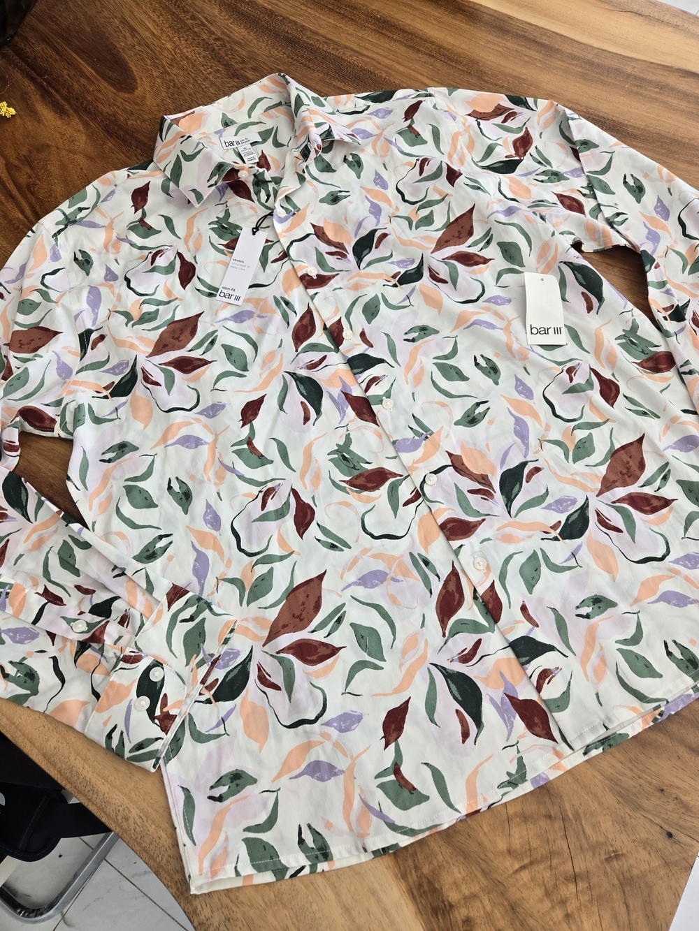 Bar III Leaf Print Button-Up Shirt in Multicolor